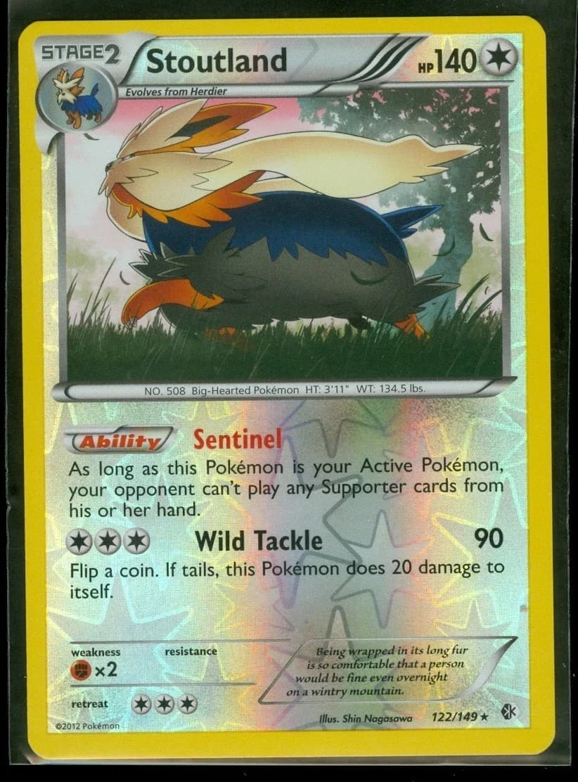 Pokemon Stoutland 122/149 - Boundaries Crossed - Rare - Reverse Holo - Near Mint - Image 1