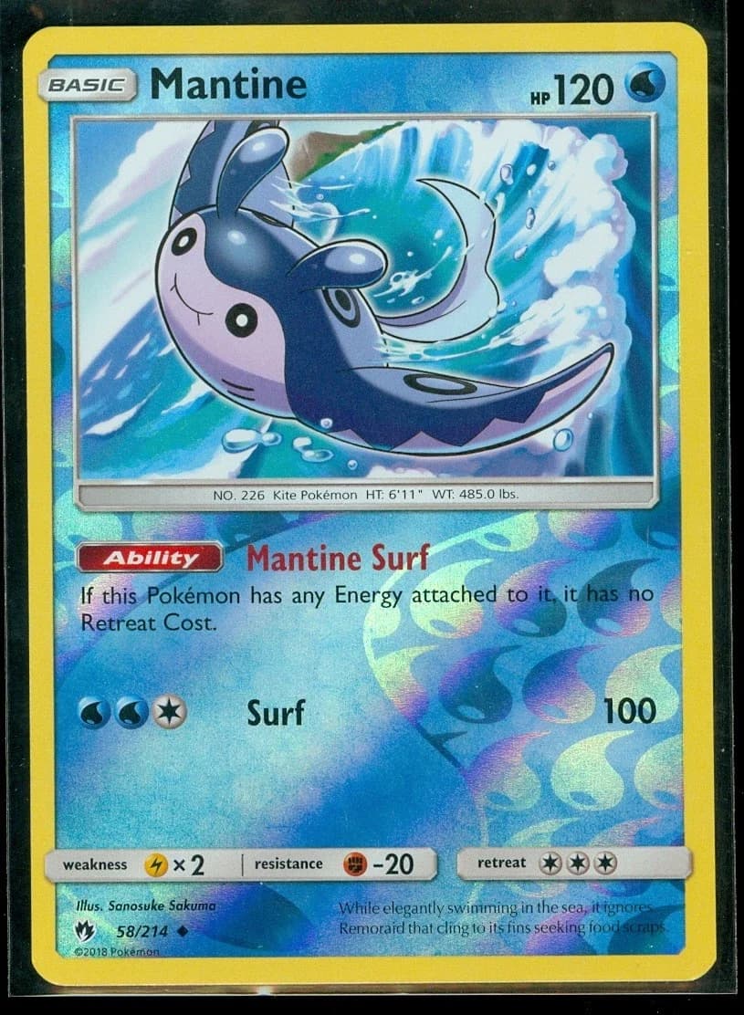 Pokemon Mantine 58/214 - Lost Thunder - Reverse Holo - Near Mint - Pokemon TCG - Image 1