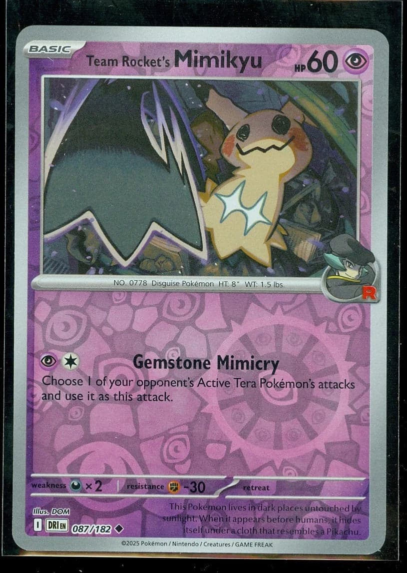 Pokemon Team Rocket's Mimikyu 087/182 - Reverse Holo - Near Mint - Pokemon TCG - Image 1