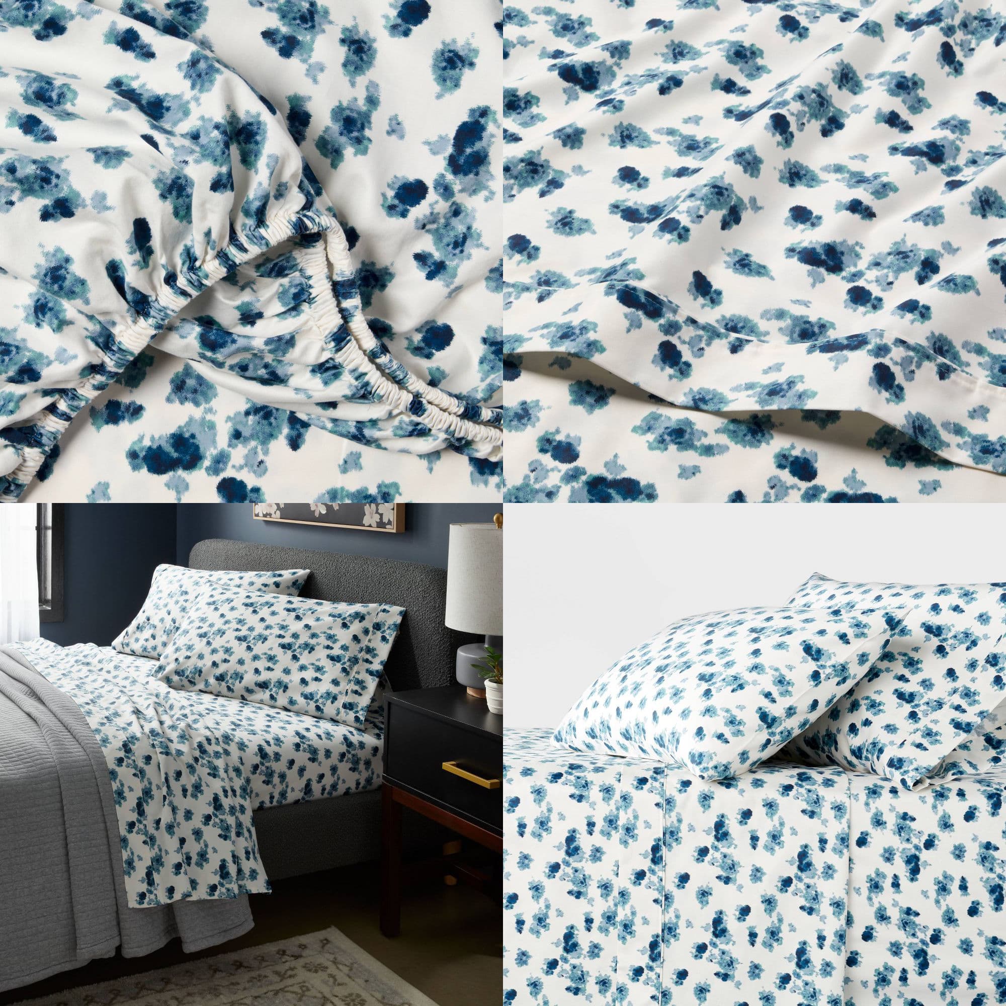 400 Thread Count Performance Sheet Set - Threshold - Blue Blurry Floral - King - Image 5