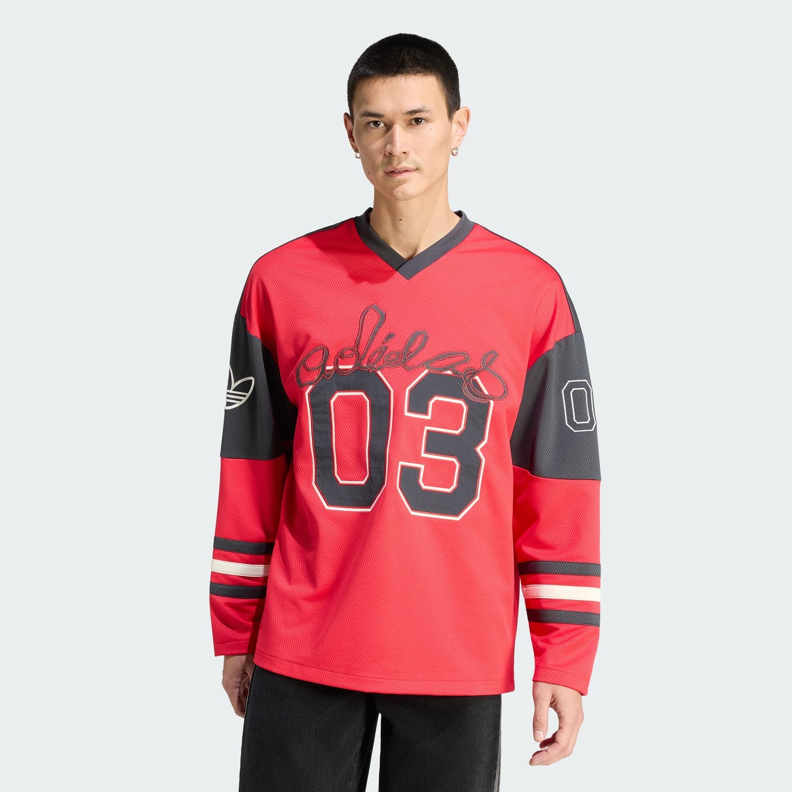 adidas Men's ORIGINALS HOCKEY LONG SLEEVE JERSEY - Pure Ruby - Size S - Image 1
