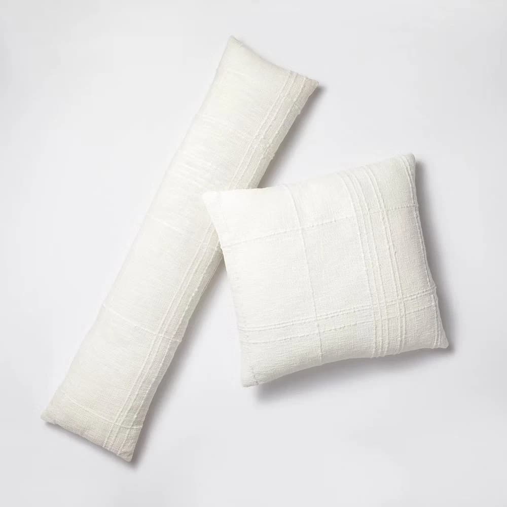Bed Lumbar Texture Tonal Plaid Decorative Throw Pillow Off White - Threshold - Image 5