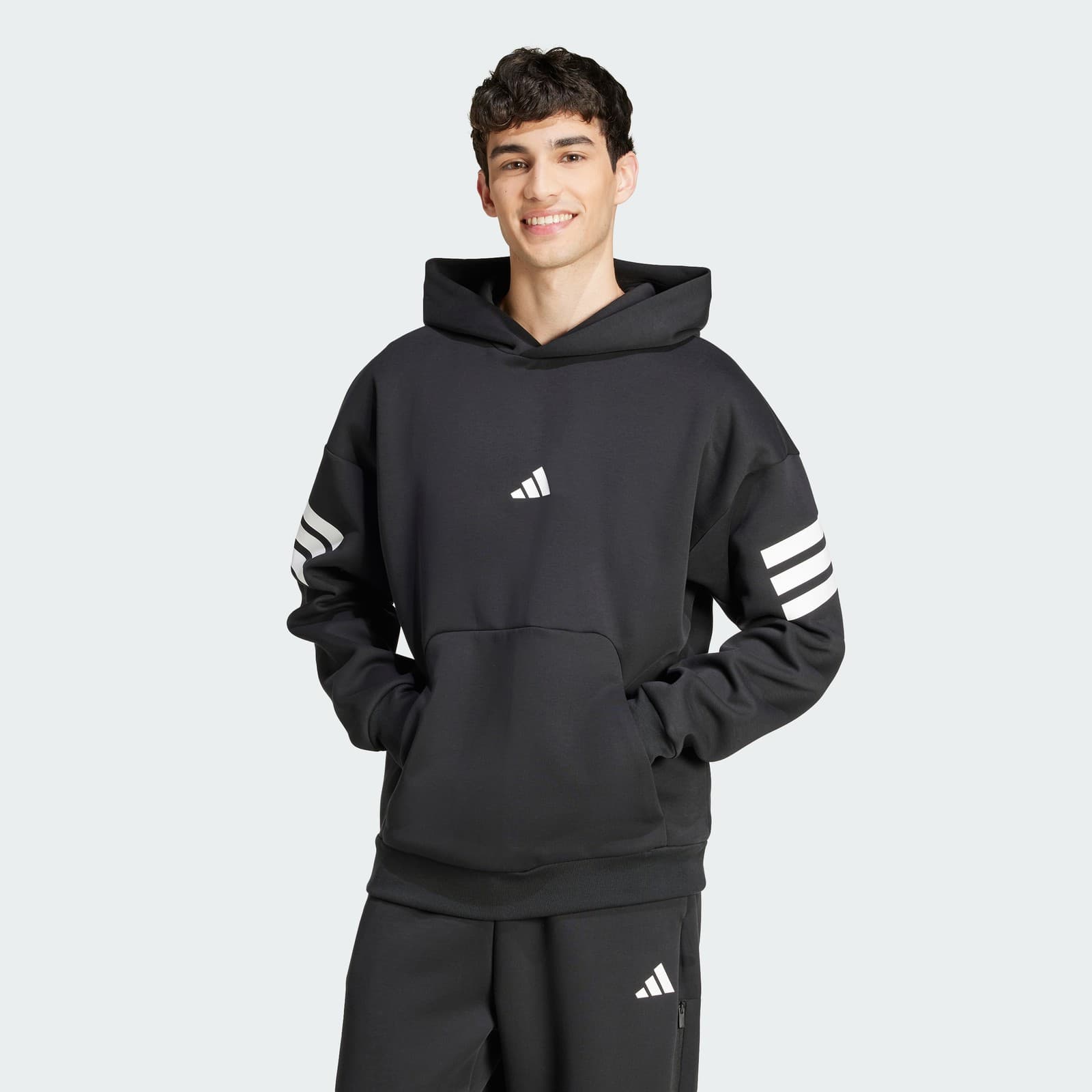 adidas Men's Future Icons 3-Stripes Hoodie - Black - Size M - Image 1