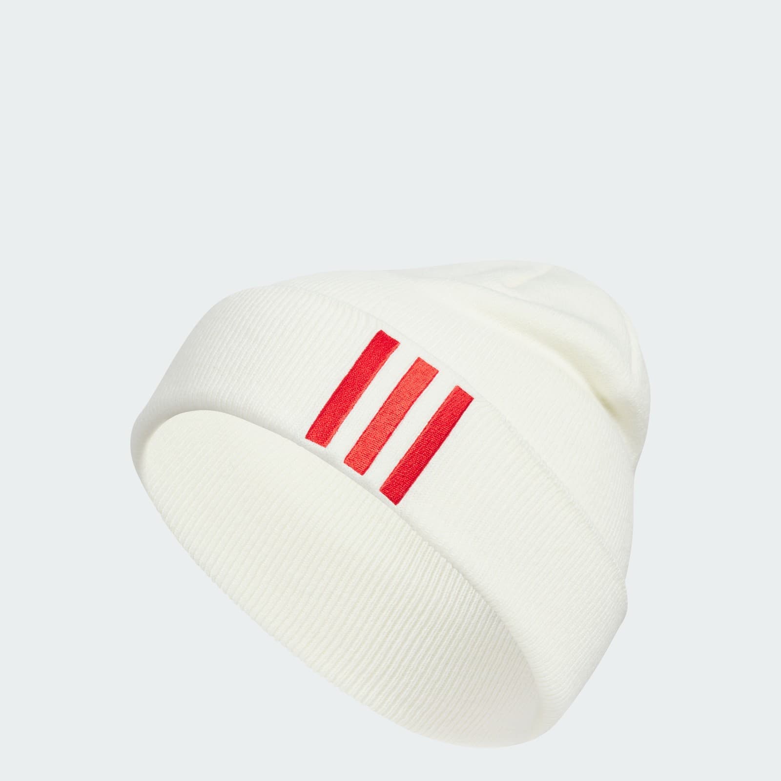 adidas Men's Offset 3-Stripes Beanie - Off White/Scarlet - Image 1