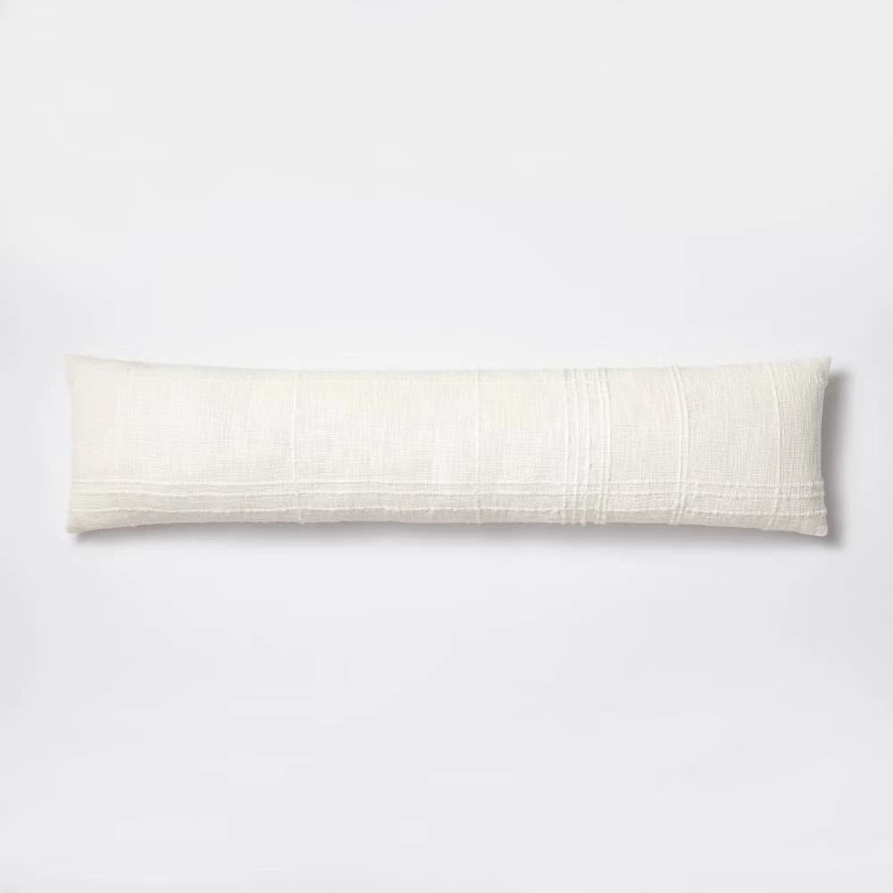 Bed Lumbar Texture Tonal Plaid Decorative Throw Pillow Off White - Threshold - Image 1