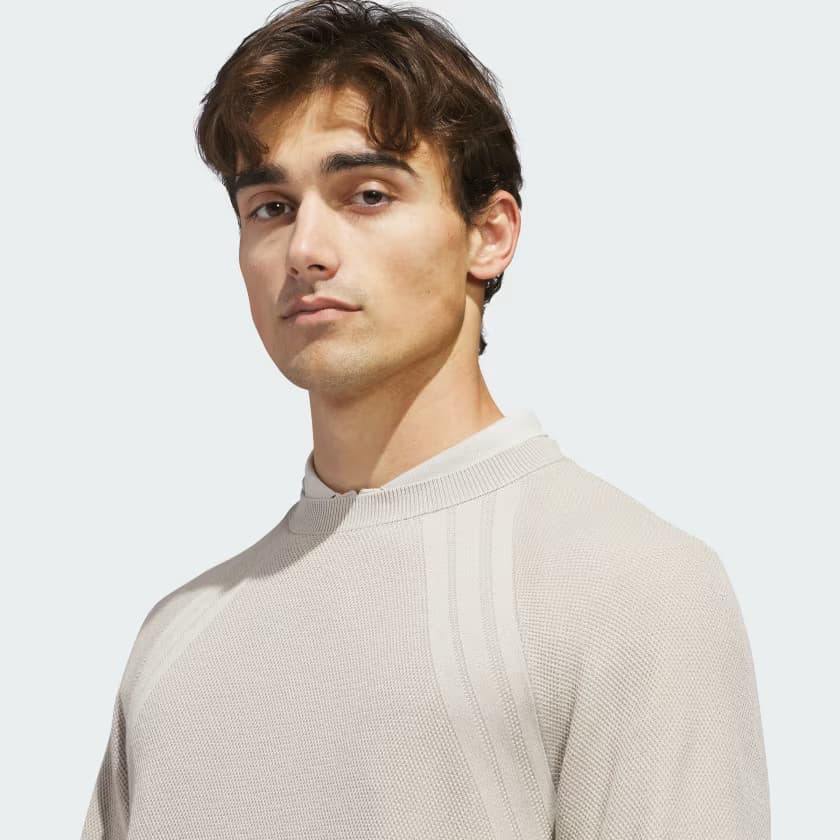 adidas Men's ULTIMATE365 TOUR KNIT CREWNECK Sweatshirt - Beige - Size L - Image 5