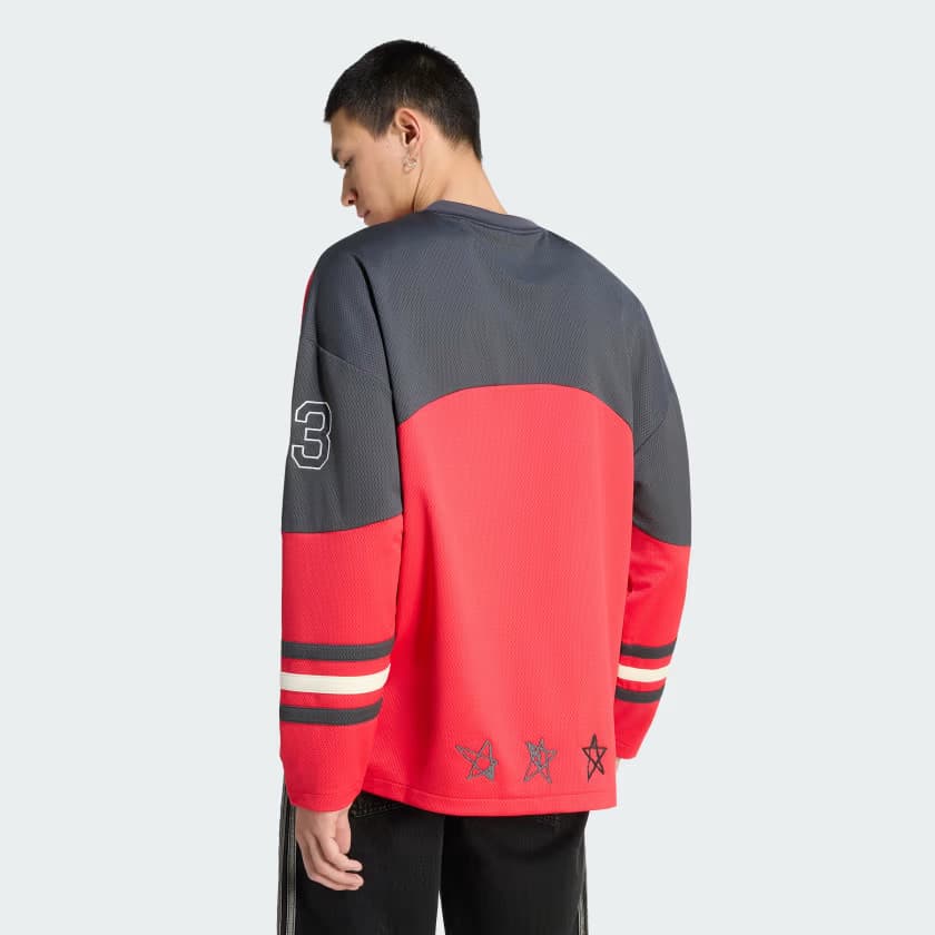 adidas Men's ORIGINALS HOCKEY LONG SLEEVE JERSEY - Pure Ruby - Size S - Image 2