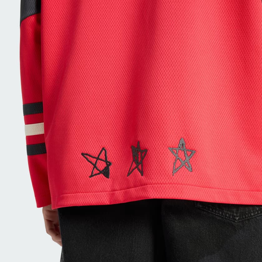 adidas Men's ORIGINALS HOCKEY LONG SLEEVE JERSEY - Pure Ruby - Size S - Image 6