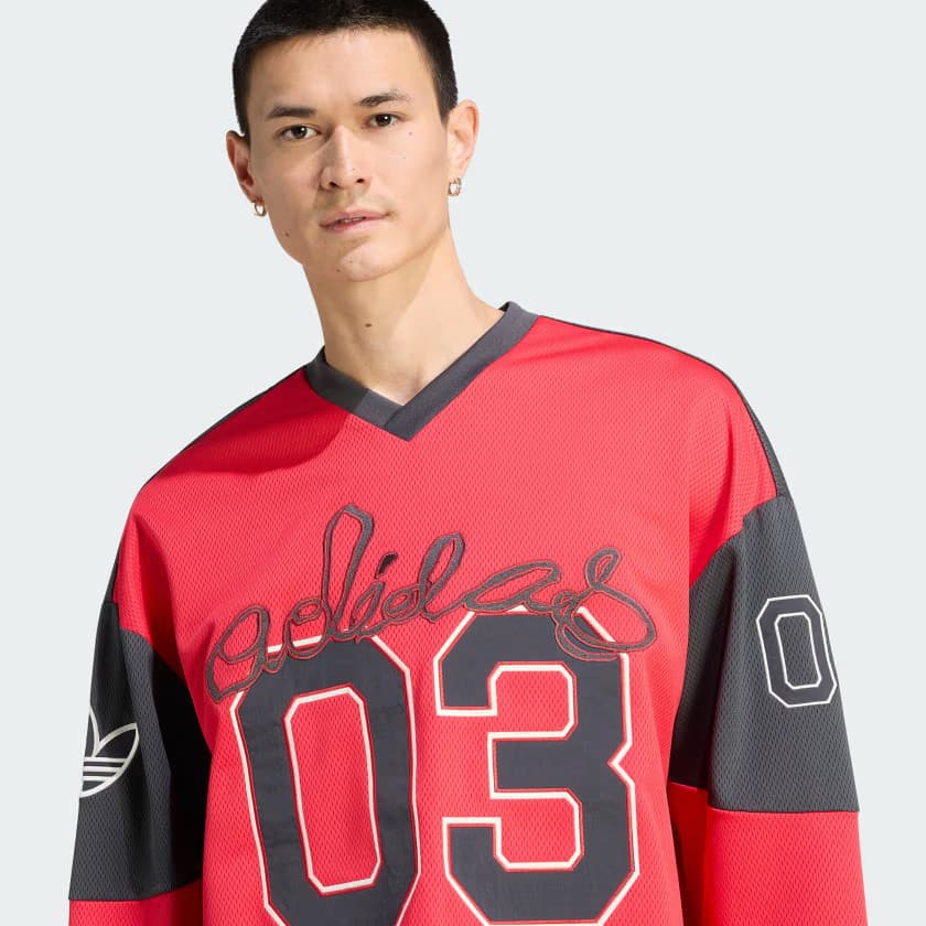 adidas Men's ORIGINALS HOCKEY LONG SLEEVE JERSEY - Pure Ruby - Size S - Image 7