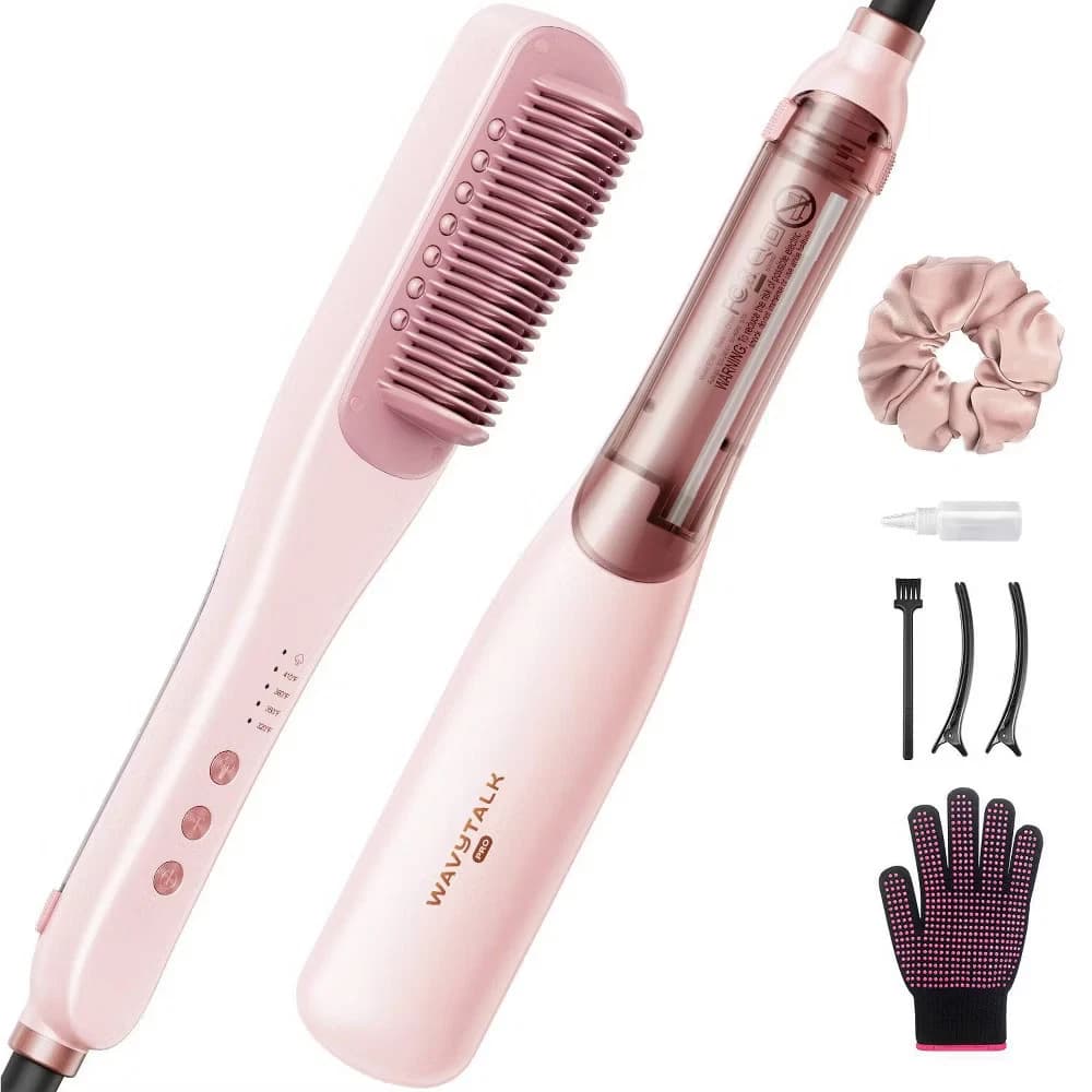 Wavytalk 395 Pro Steam Hair Straightener Brush - Pink - Image 9