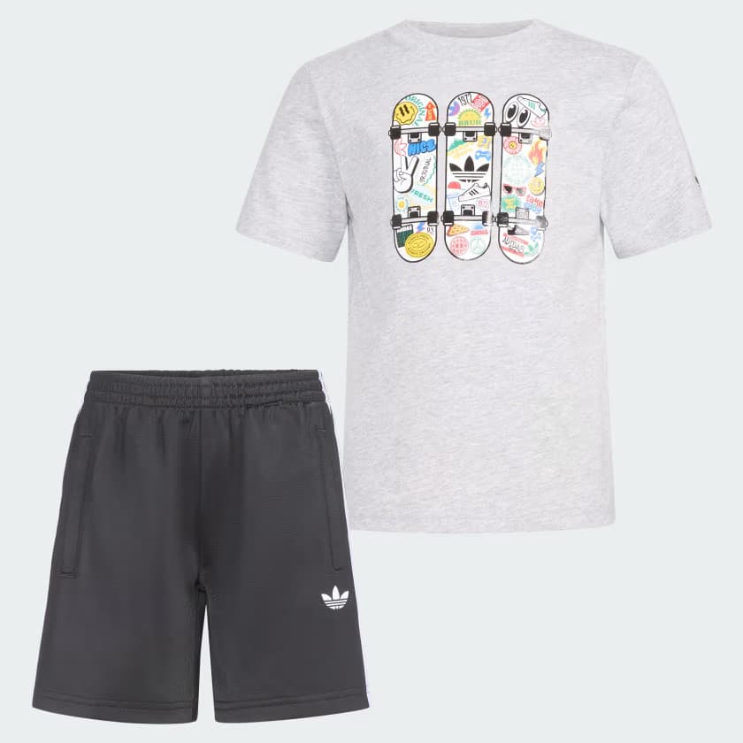 adidas Kids' 3S FIREBIRD SHORT HTR TEE SET - Medium Grey Heather - Size 4 - Image 2