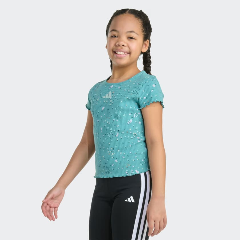 adidas Kids' Short Sleeve Printed Baby Rib Tee - Teal Dust - Size L - Image 3