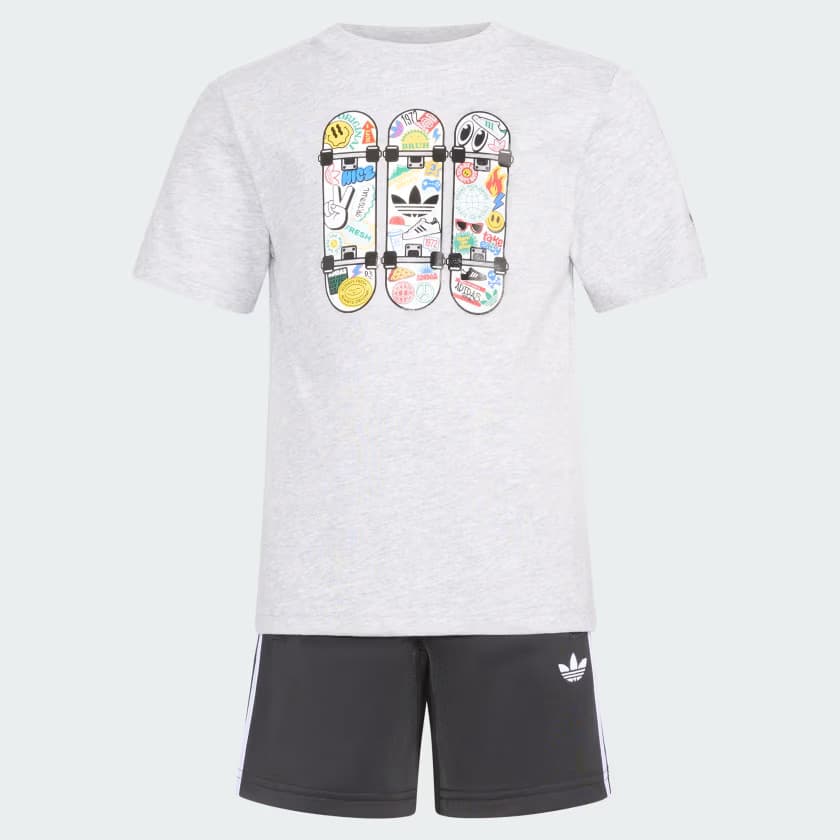 adidas Kids' 3S FIREBIRD SHORT HTR TEE SET - Medium Grey Heather - Size 4 - Image 7