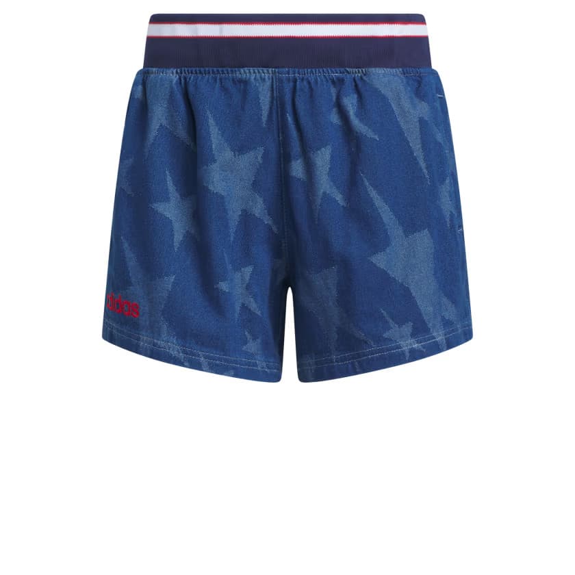 adidas Women's Denim Graphic Varsity Shorts - Medium Blue Denim - Size XS - Image 6
