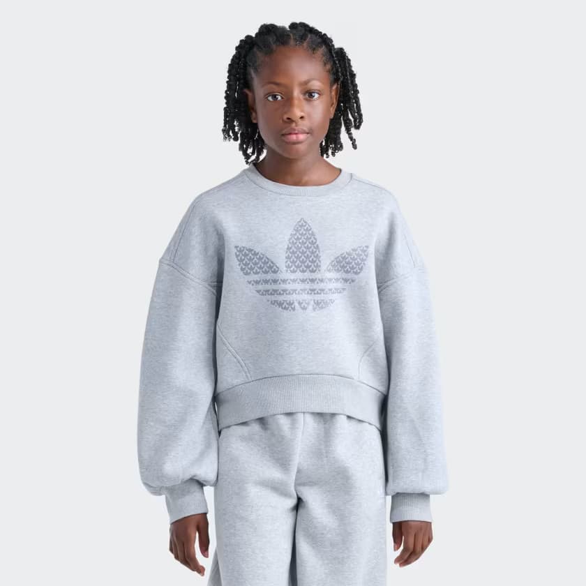 adidas Kids' TREFOIL HTR FLC CREW Sweatshirt - Medium Grey Heather - Size M - Image 4