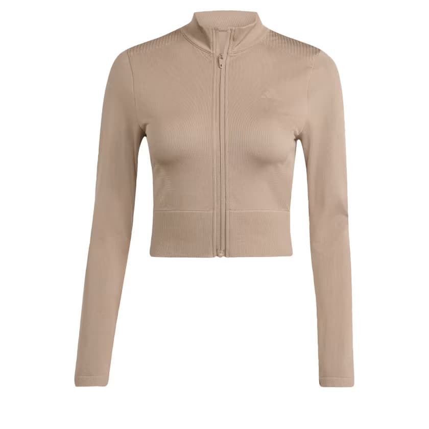 adidas Women's Workout Essentials Full-Zip Knit Jacket - Chalky Brown - Size XL - Image 6