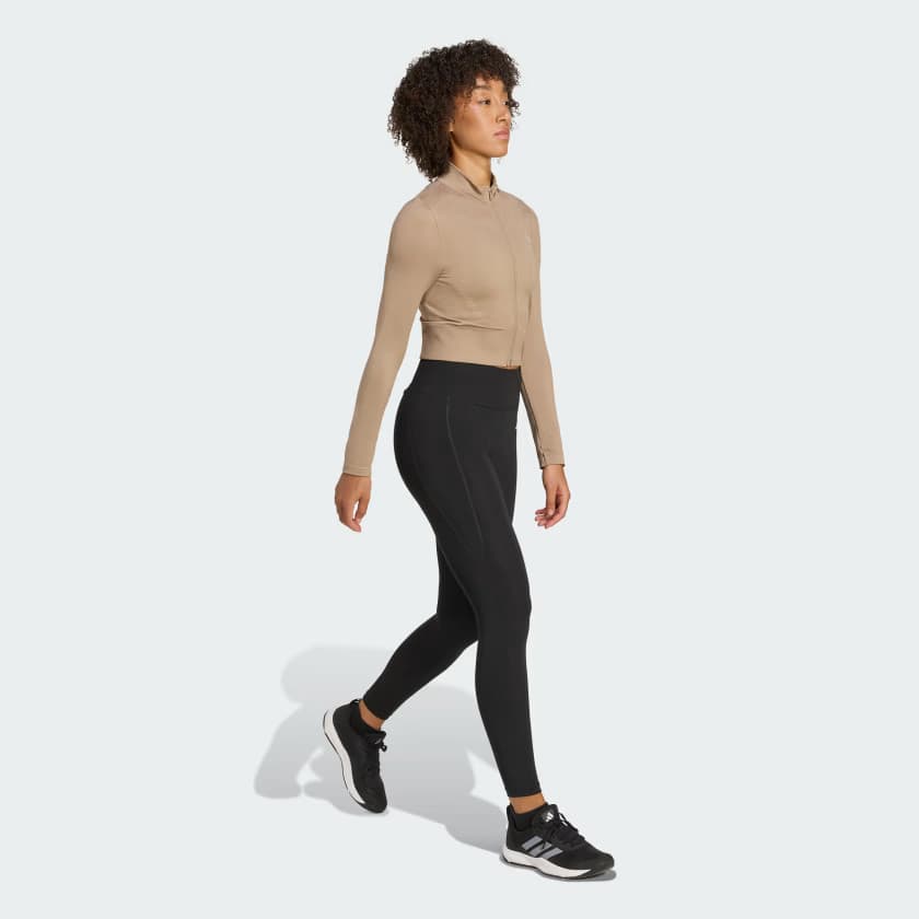 adidas Women's Workout Essentials Full-Zip Knit Jacket - Chalky Brown - Size XL - Image 3