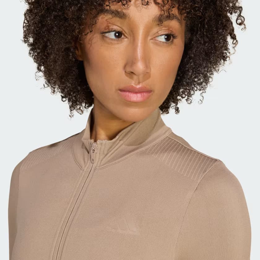 adidas Women's Workout Essentials Full-Zip Knit Jacket - Chalky Brown - Size XL - Image 4