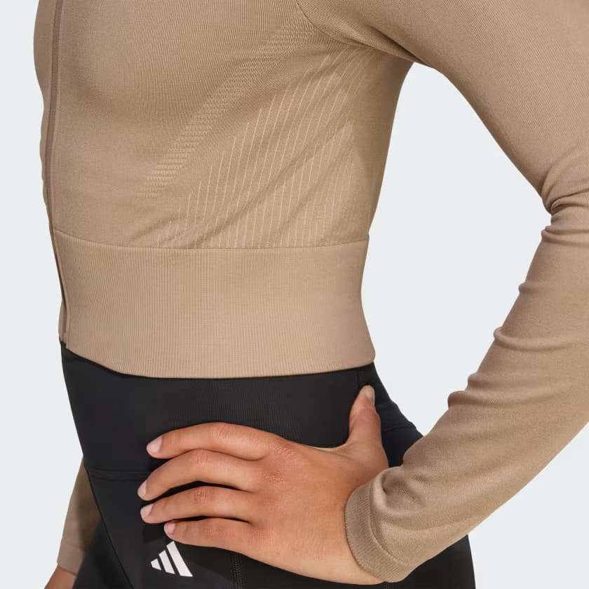 adidas Women's Workout Essentials Full-Zip Knit Jacket - Chalky Brown - Size XL - Image 5