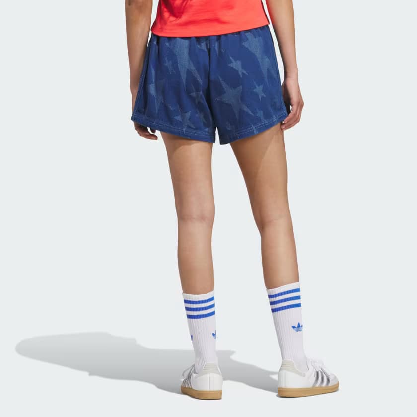 adidas Women's Denim Graphic Varsity Shorts - Medium Blue Denim - Size XS - Image 2