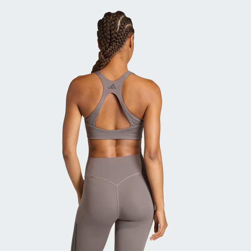 adidas Women's Optime Workout 3-Stripes Medium Bra - Charcoal/Black - Size L - Image 2
