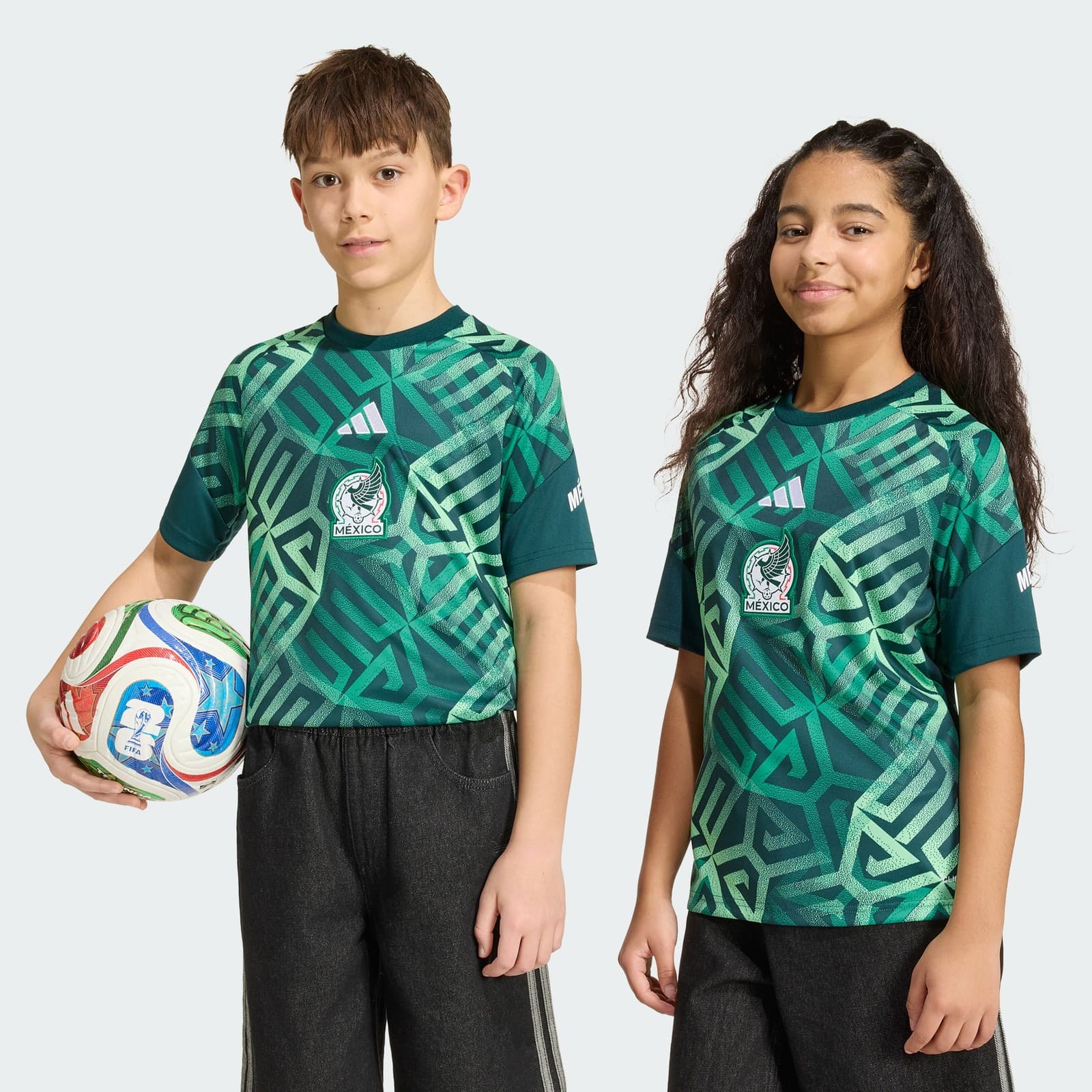 adidas Kids' Mexico 26 Home Kids Pre Match Jersey - Aurora Ivy - Size S - Image 1
