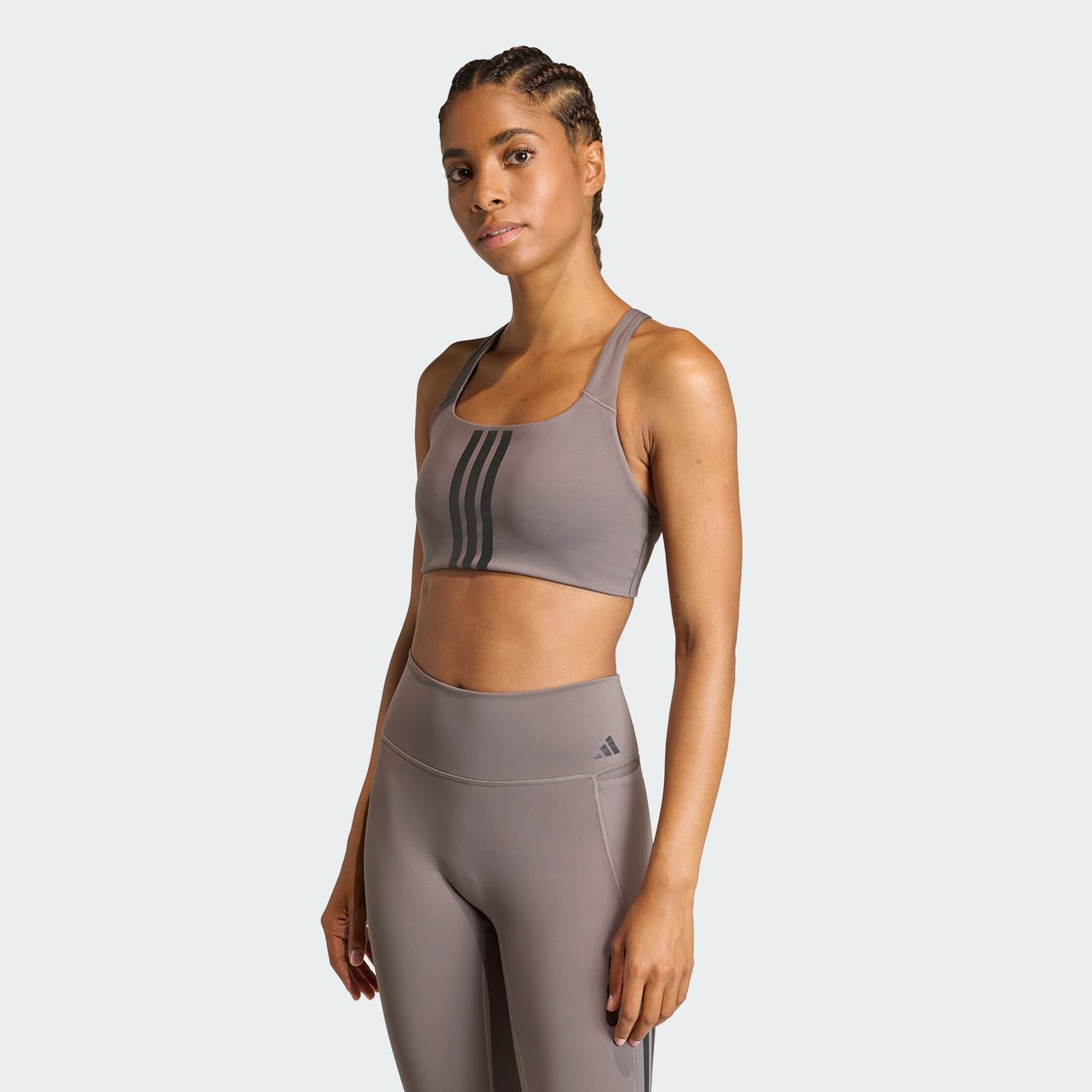 adidas Women's Optime Workout 3-Stripes Medium Bra - Charcoal/Black - Size L - Image 1