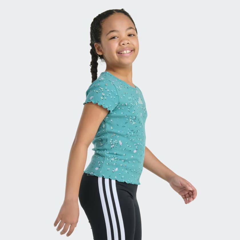 adidas Kids' Short Sleeve Printed Baby Rib Tee - Teal Dust - Size L - Image 4