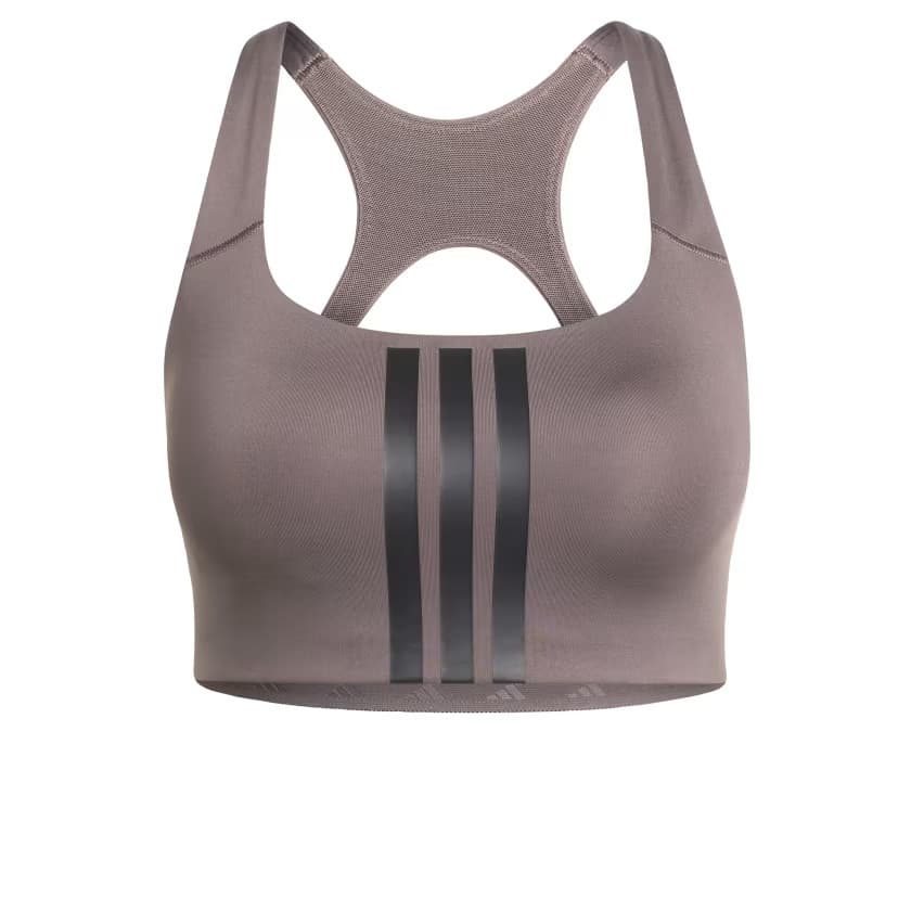 adidas Women's Optime Workout 3-Stripes Medium Bra - Charcoal/Black - Size L - Image 5