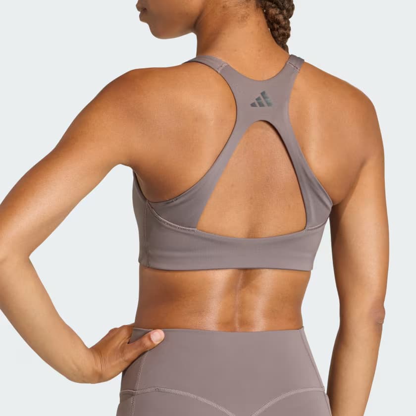 adidas Women's Optime Workout 3-Stripes Medium Bra - Charcoal/Black - Size L - Image 4