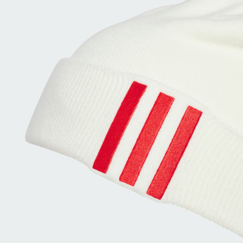 adidas Men's Offset 3-Stripes Beanie - Off White/Scarlet - Image 4