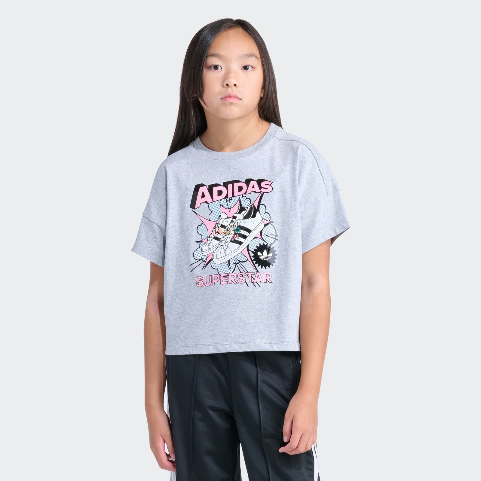 adidas Kids' Short Sleeve Superstar Heather Tee - Medium Grey Heather - Size S - Image 1