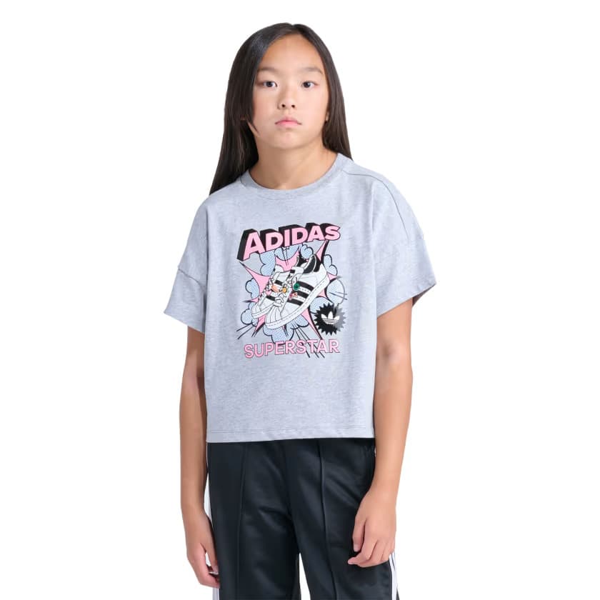 adidas Kids' Short Sleeve Superstar Heather Tee - Medium Grey Heather - Size S - Image 6