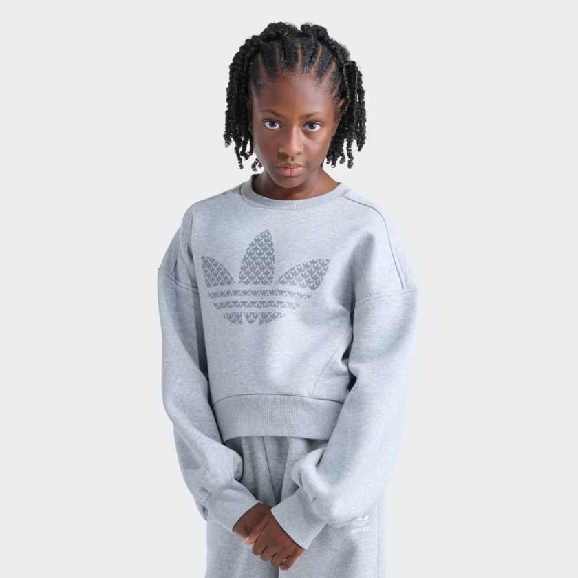 adidas Kids' TREFOIL HTR FLC CREW Sweatshirt - Medium Grey Heather - Size M - Image 7