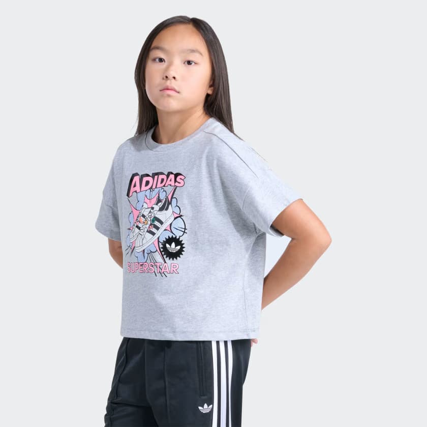 adidas Kids' Short Sleeve Superstar Heather Tee - Medium Grey Heather - Size S - Image 4