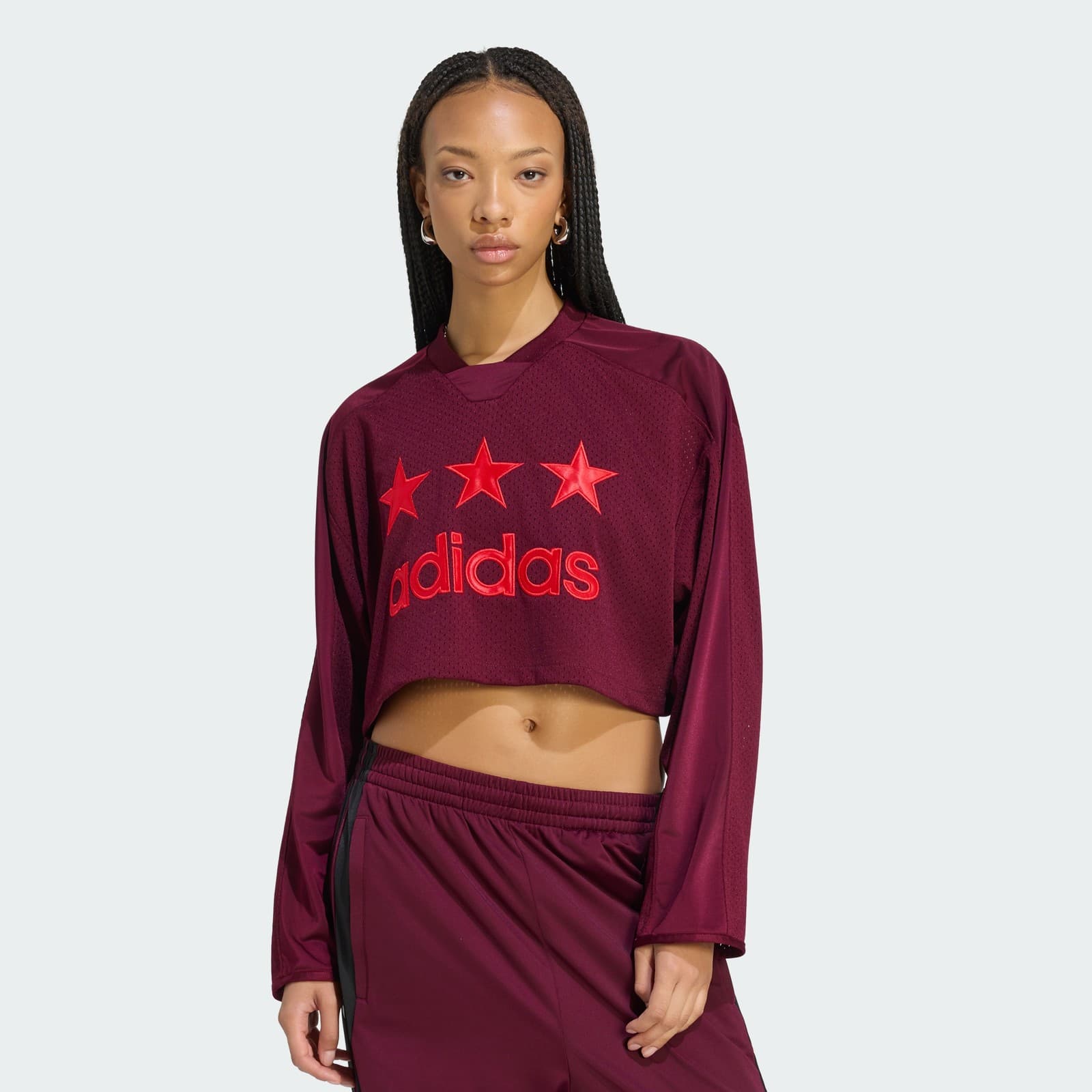 adidas Women's CROPPED FEM HOCKEY JERSEY - Maroon - Size M - Image 1