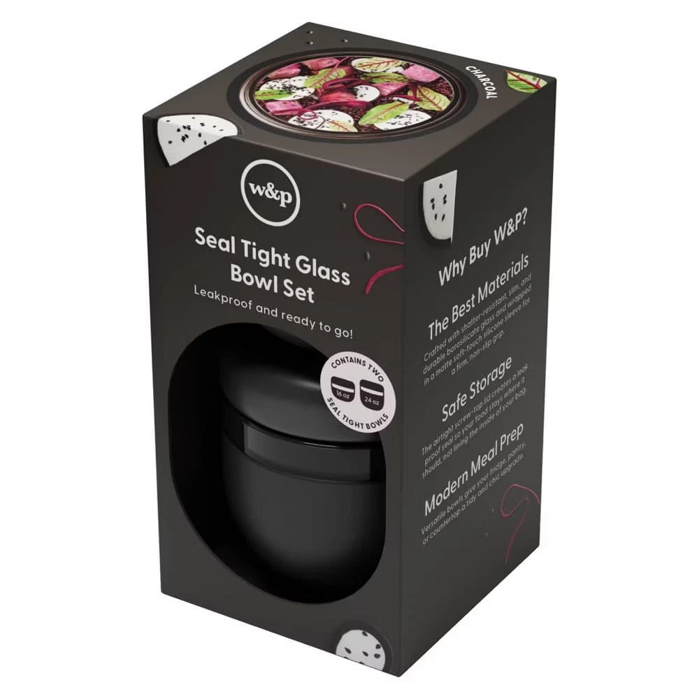 W&P Design 2pc (16oz and 24oz) Glass Seal Tight Bowls Charcoal - Image 2
