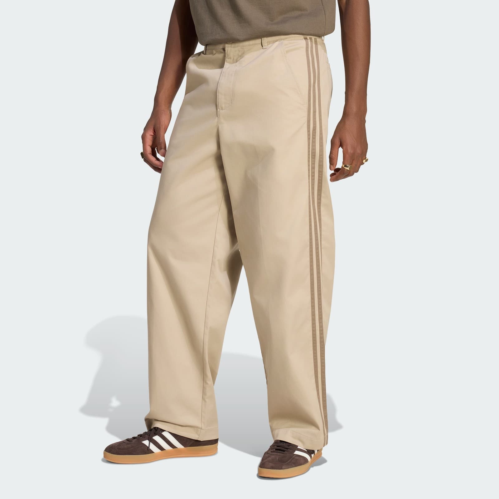 adidas Men's 3 STRIPES PLEATED PANTS - Khaki Three - Size 35 - Image 1
