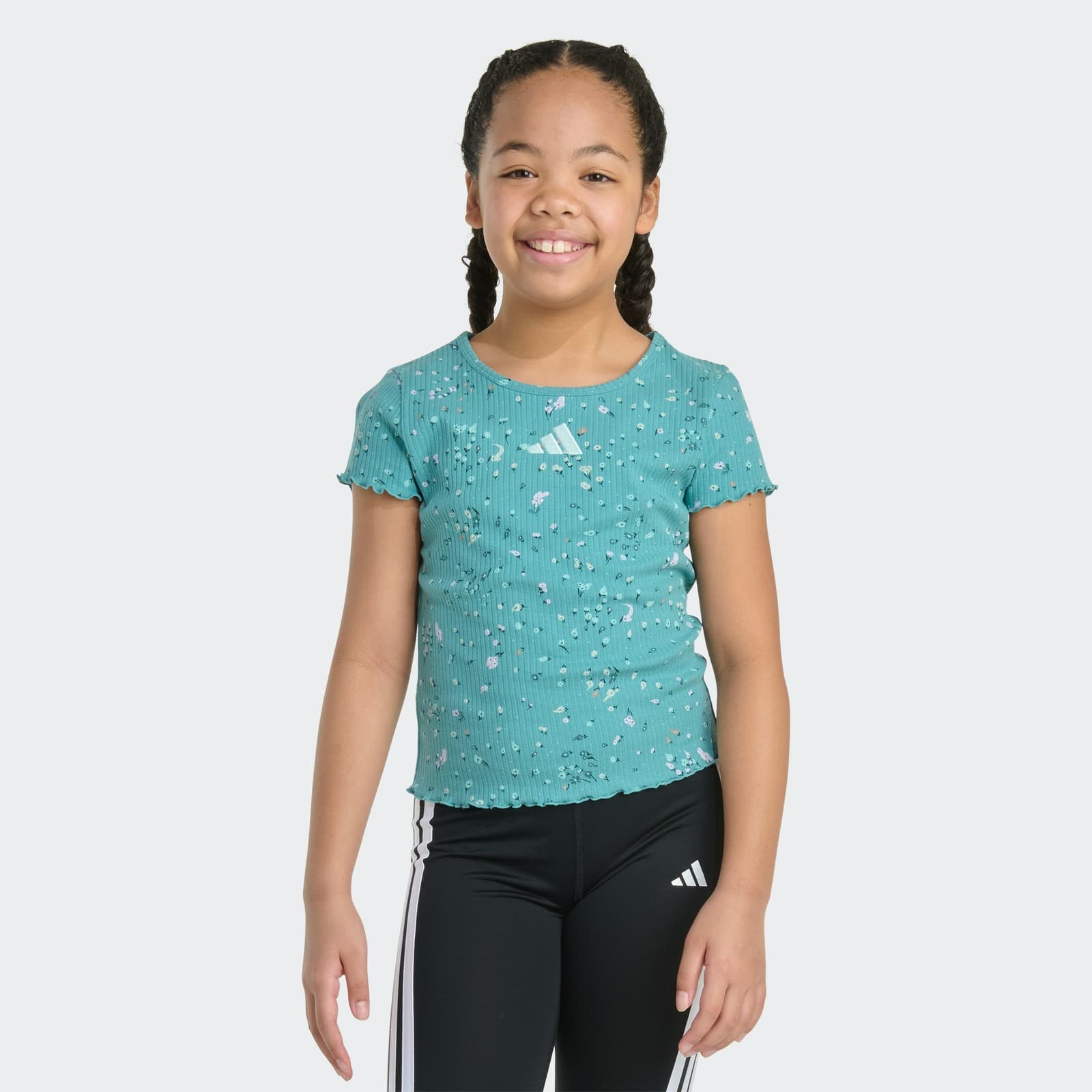 adidas Kids' Short Sleeve Printed Baby Rib Tee - Teal Dust - Size L - Image 1