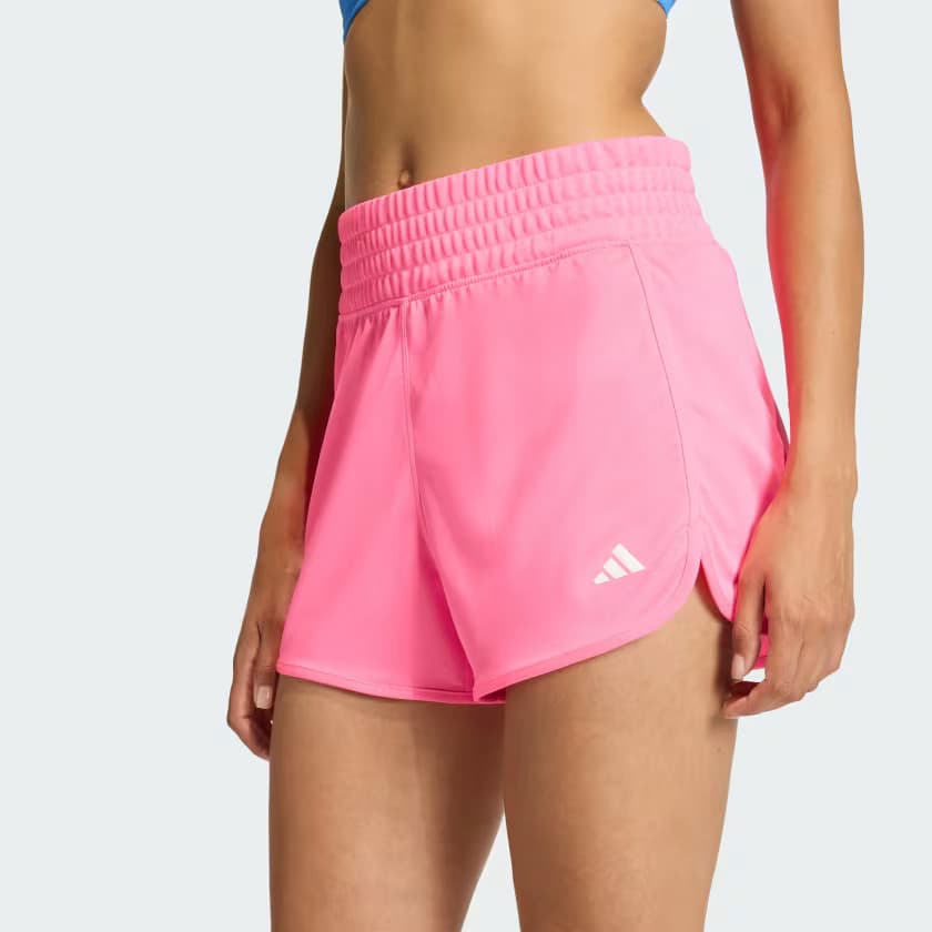 adidas Women's Pacer Essentials Knit Shorts - Lucid Pink/White - Size L - Image 4