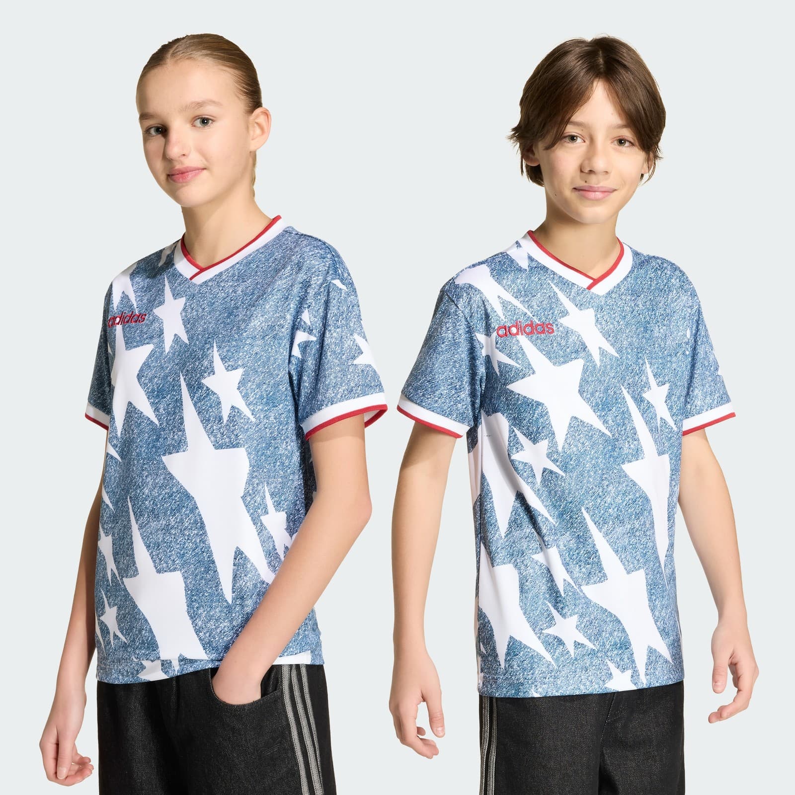 adidas Kids' Denim Graphic Jersey Kids - White/Dark Blue - Size M - Image 1