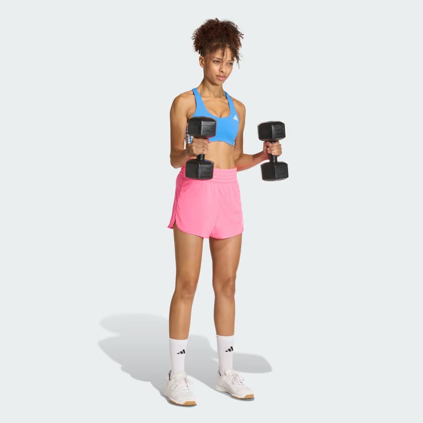 adidas Women's Pacer Essentials Knit Shorts - Lucid Pink/White - Size L - Image 3