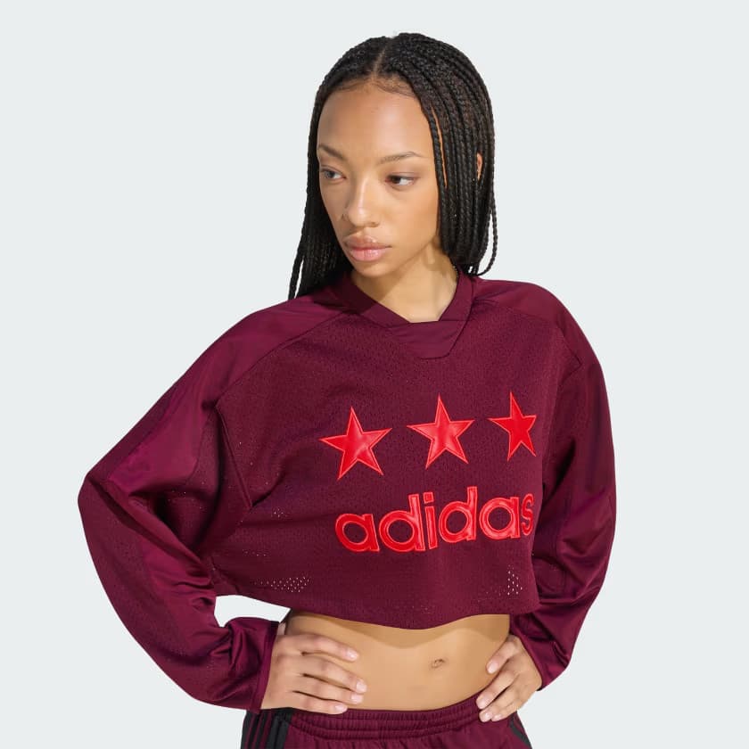 adidas Women's CROPPED FEM HOCKEY JERSEY - Maroon - Size M - Image 4