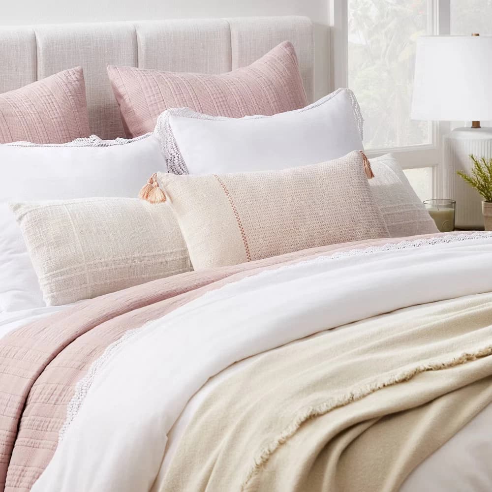 Bed Lumbar Texture Tonal Plaid Decorative Throw Pillow Off White - Threshold - Image 2
