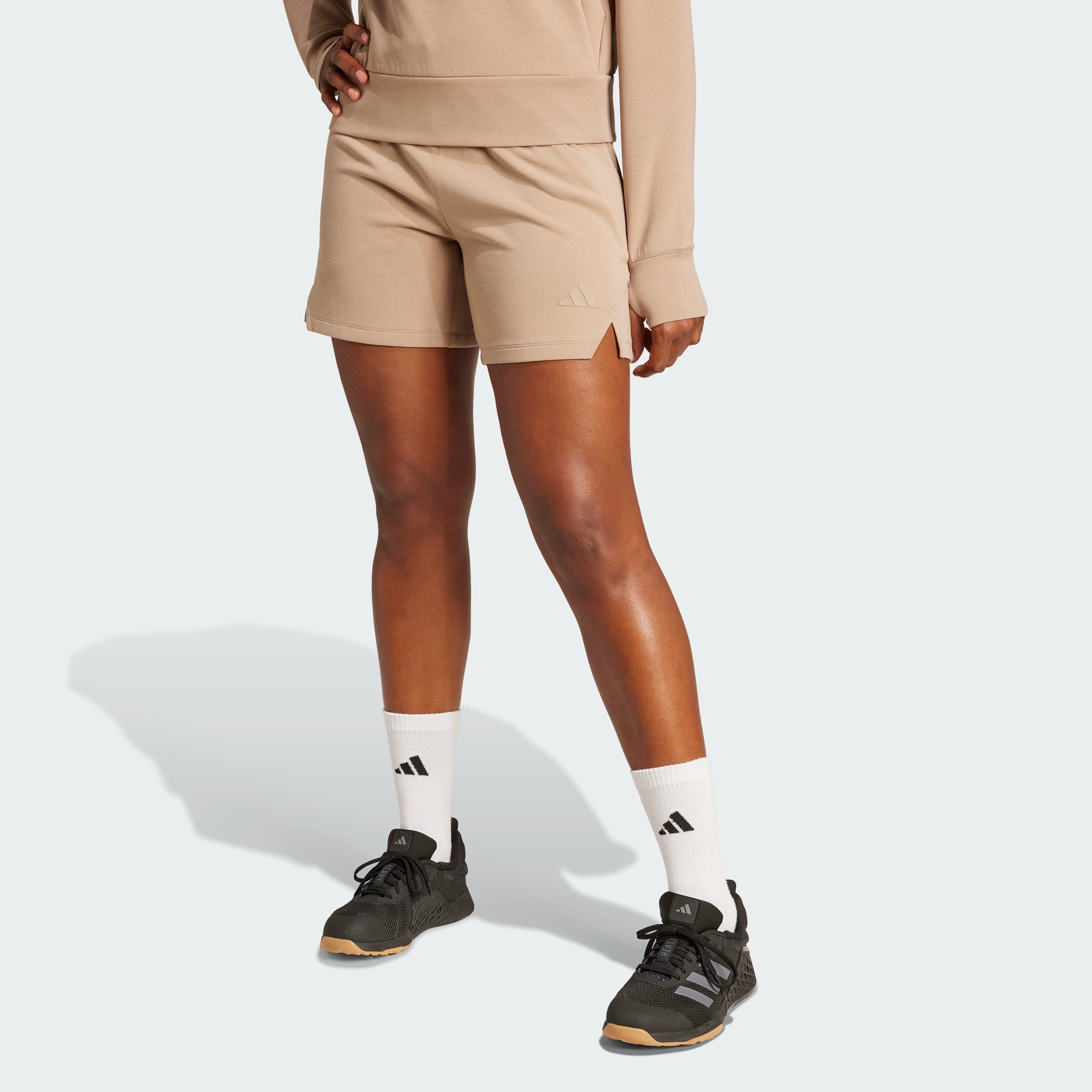 adidas Women's Designed-for-Training Warm-Up Shorts - Chalky Brown - Size XL - Image 1