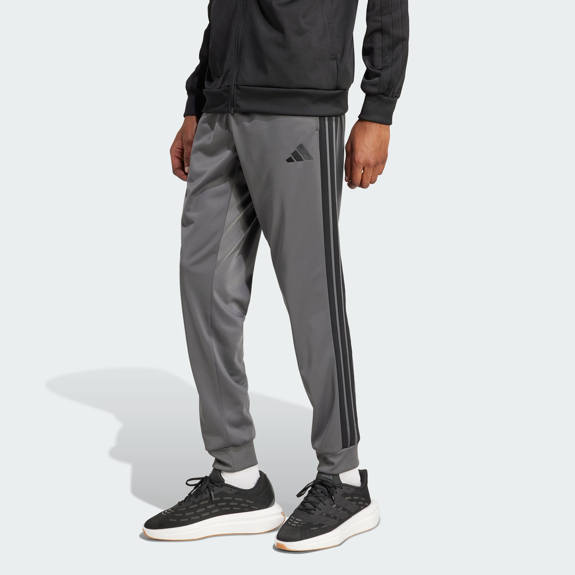 adidas Men's 3-Stripes Tricot Regular Tapered Pants - Grey Six/Black - Size 2XL - Image 1