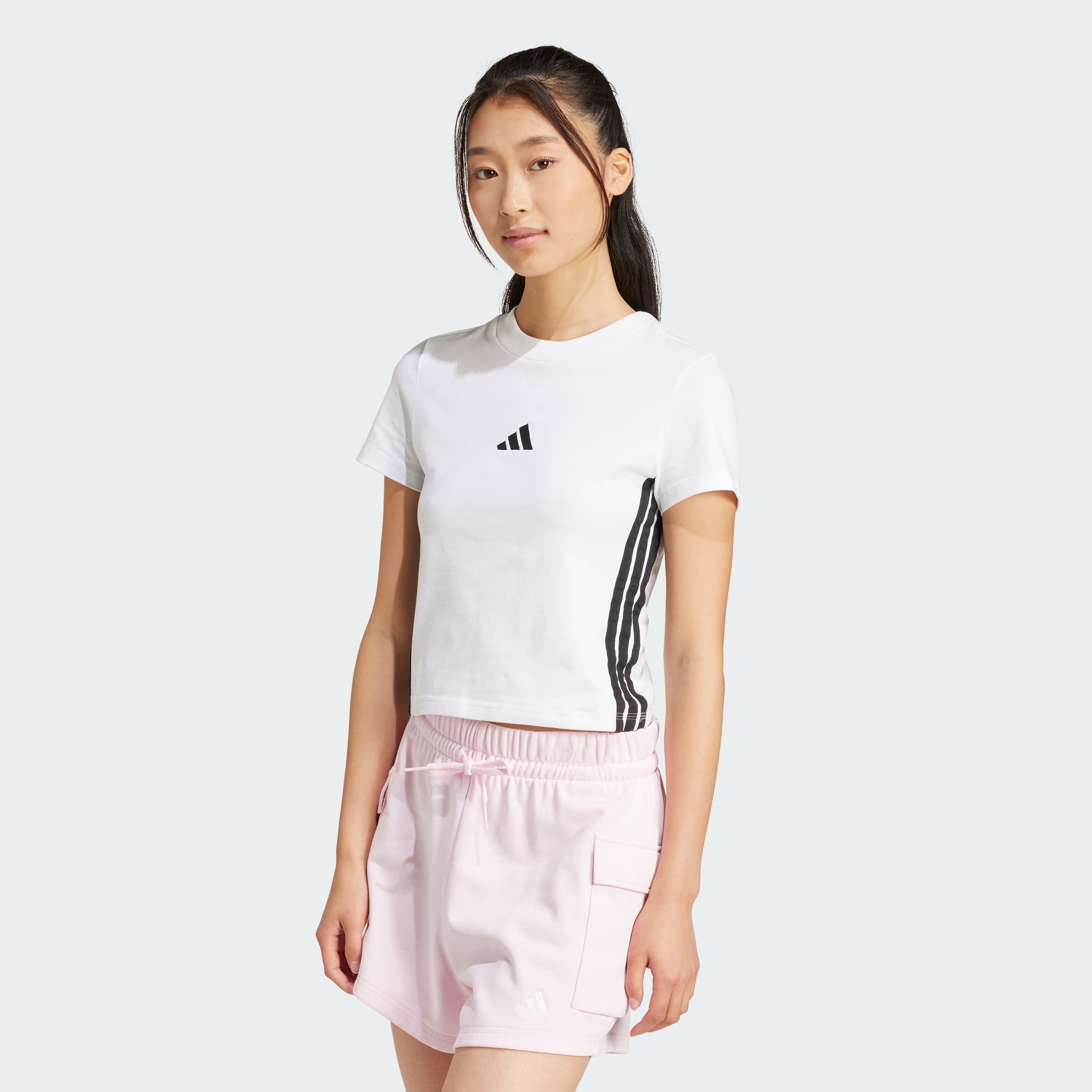 adidas Women's Essentials 3-Stripes Slim Baby Tee - White/Black - Size 2XL - Image 1