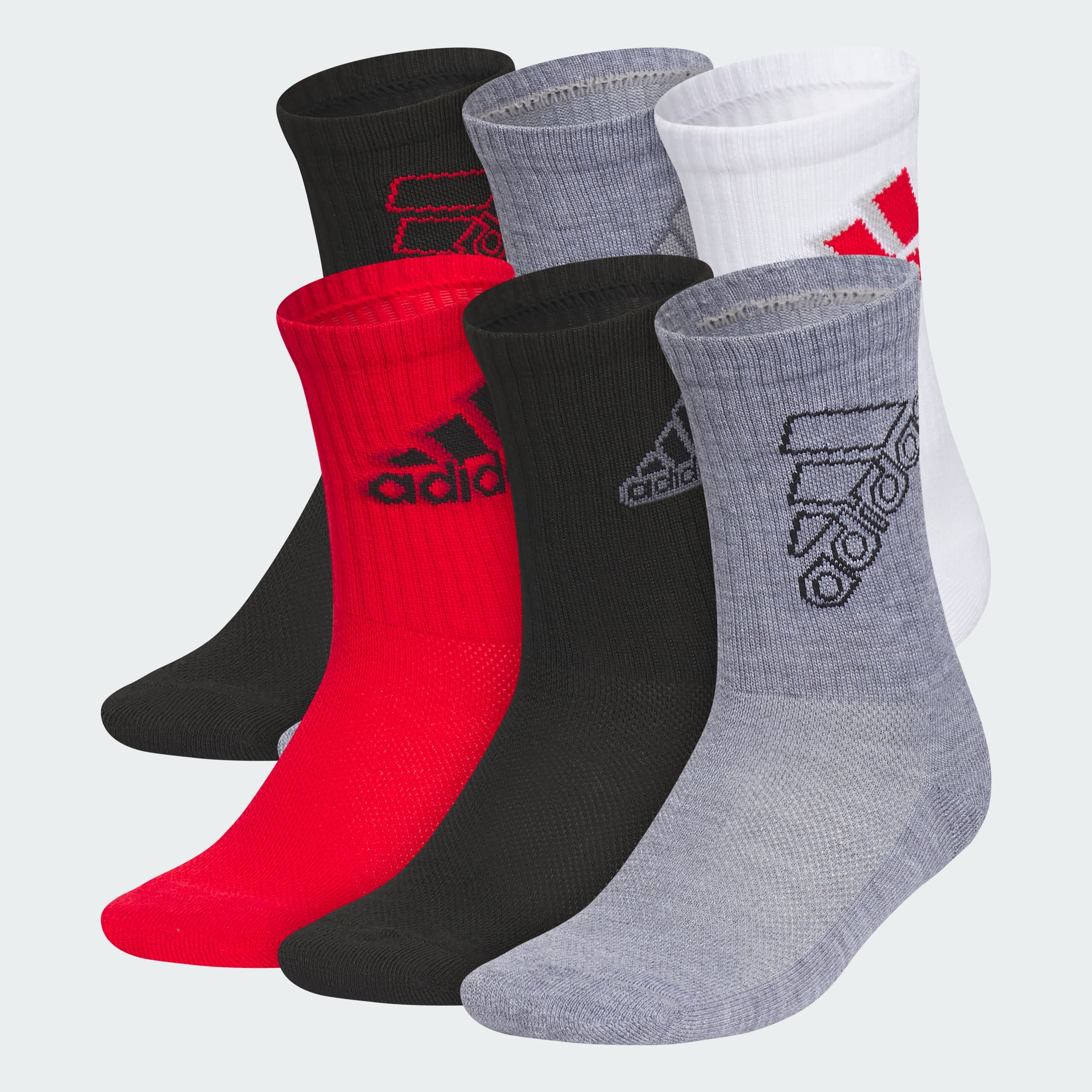 adidas Kids' Cushioned Mixed Crew Socks - Black/Scarlet - Size M - Image 1