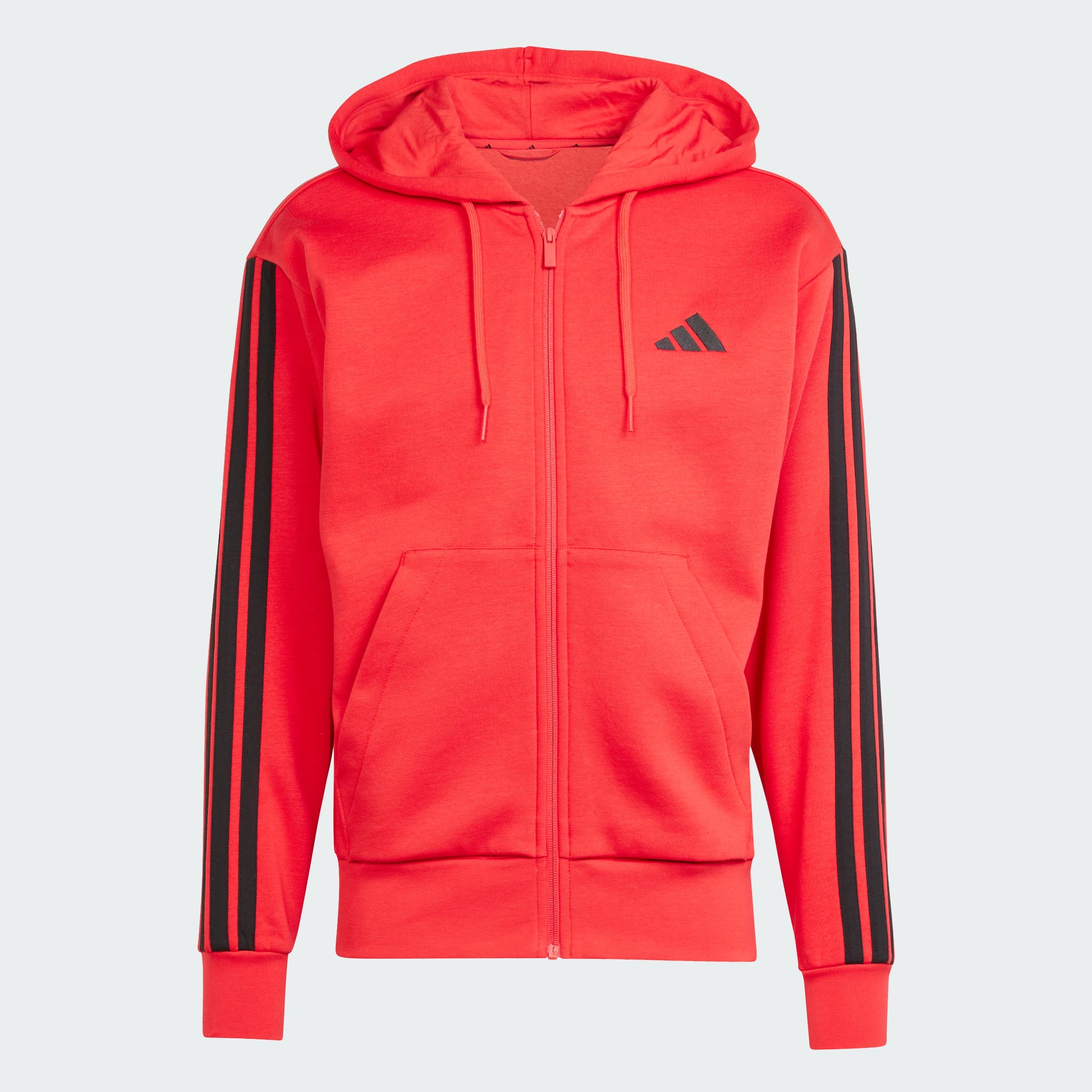 adidas Men's Essentials 3-Stripes Fleece Hoodie - Pure Ruby/Black - Size S - Image 1
