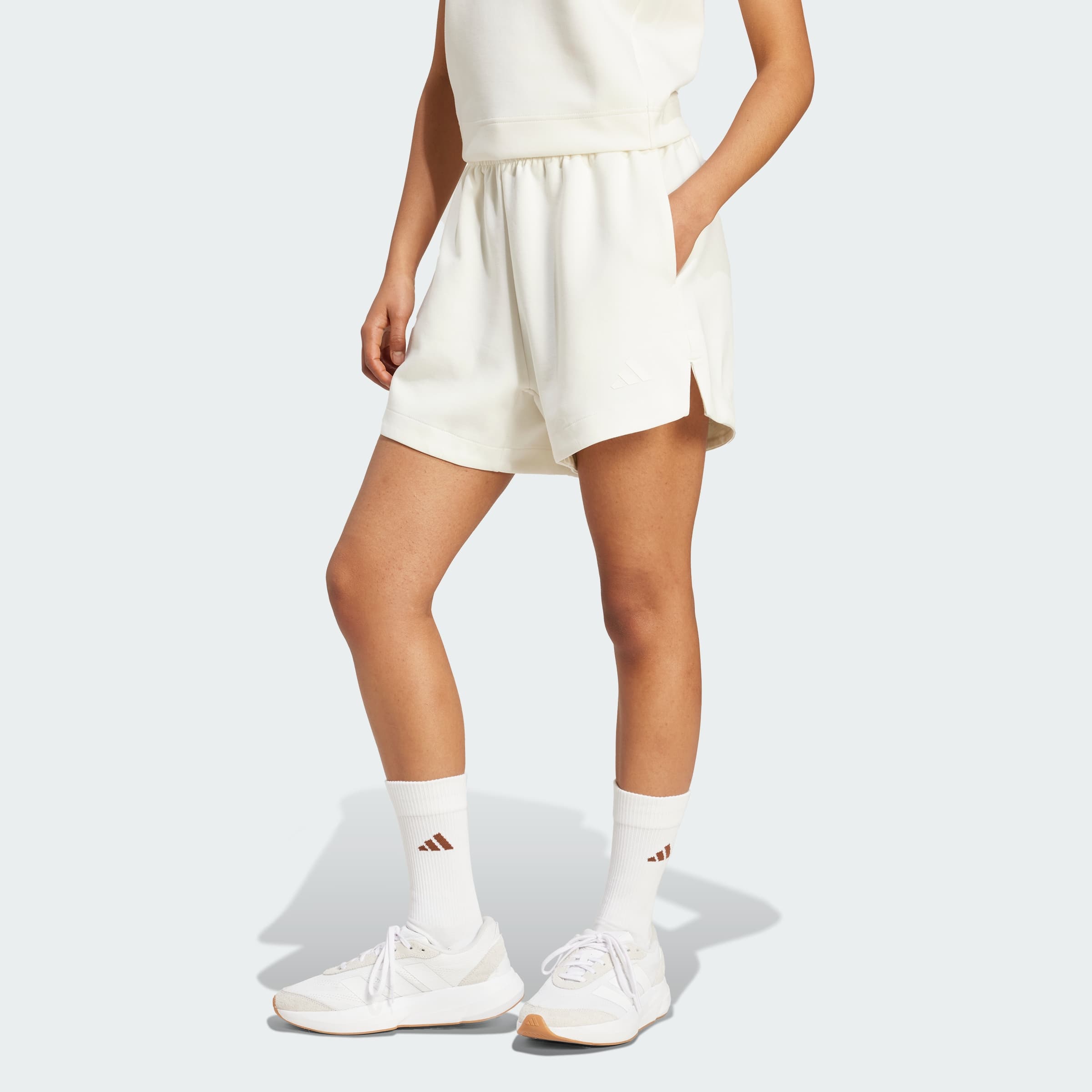 adidas Women's Soft Lux Loose Shorts - Off White - Size M - Image 1